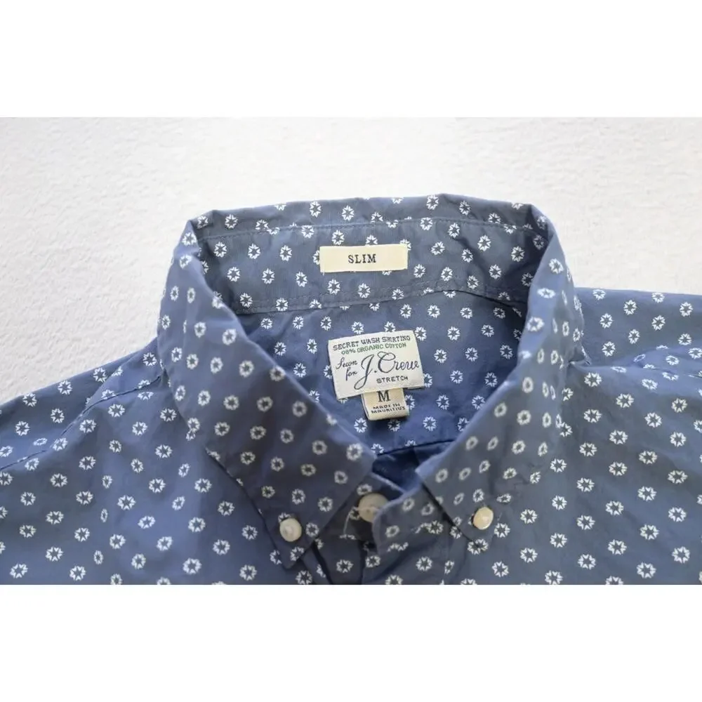 J Crew Slim Fit Stretch Dress‎ Shirt Blue Star Button Up Long Sleeve Mens Medium